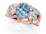 Rose gold Three-Stone Fancy Blue Oval Cut Cut Diamond Split Shank Prong Set Ring_1