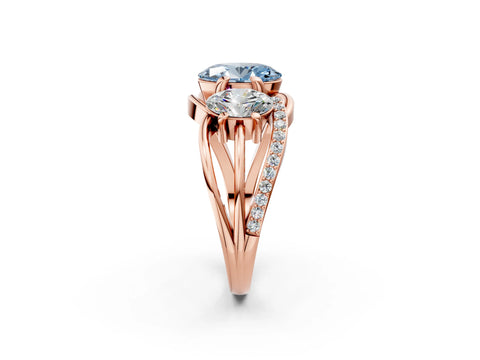 Rose gold Three-Stone Fancy Blue Oval Cut Cut Diamond Split Shank Prong Set Ring_2