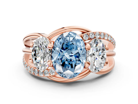 Rose gold Three-Stone Fancy Blue Oval Cut Cut Diamond Split Shank Prong Set Ring