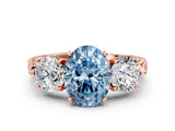 Rose gold Three-Stone Fancy Blue Oval Cut Cut Milgrain Band Prong Setting Ring