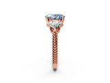 Rose gold Three-Stone Fancy Blue Oval Cut Cut Milgrain Band Prong Setting Ring_2