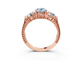 Rose gold Three-Stone Fancy Blue Oval Cut Cut Milgrain Band Prong Setting Ring_3