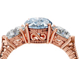 Rose gold Three-Stone Fancy Blue Oval Cut Cut Milgrain Band Prong Setting Ring_4