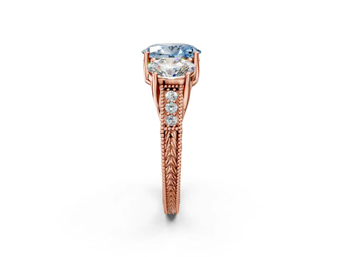 Rose gold Three-Stone Fancy Blue Oval Cut Cut Milgrain Pavé Engagement Ring_2