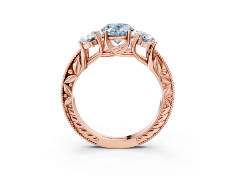 Rose gold Three-Stone Fancy Blue Oval Cut Cut Milgrain Pavé Engagement Ring_3
