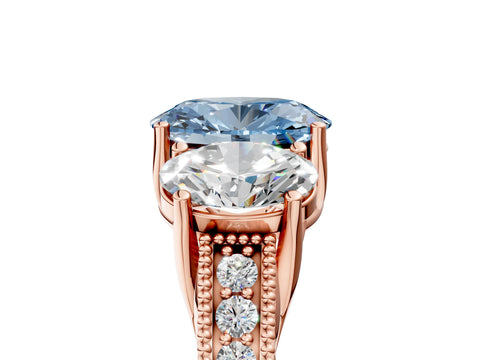 Rose gold Three-Stone Fancy Blue Oval Cut Cut Milgrain Pavé Engagement Ring_5