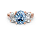 Rose gold Three-Stone Fancy Blue Oval Cut Cut Solitaire Ring with Classic Prong Setting