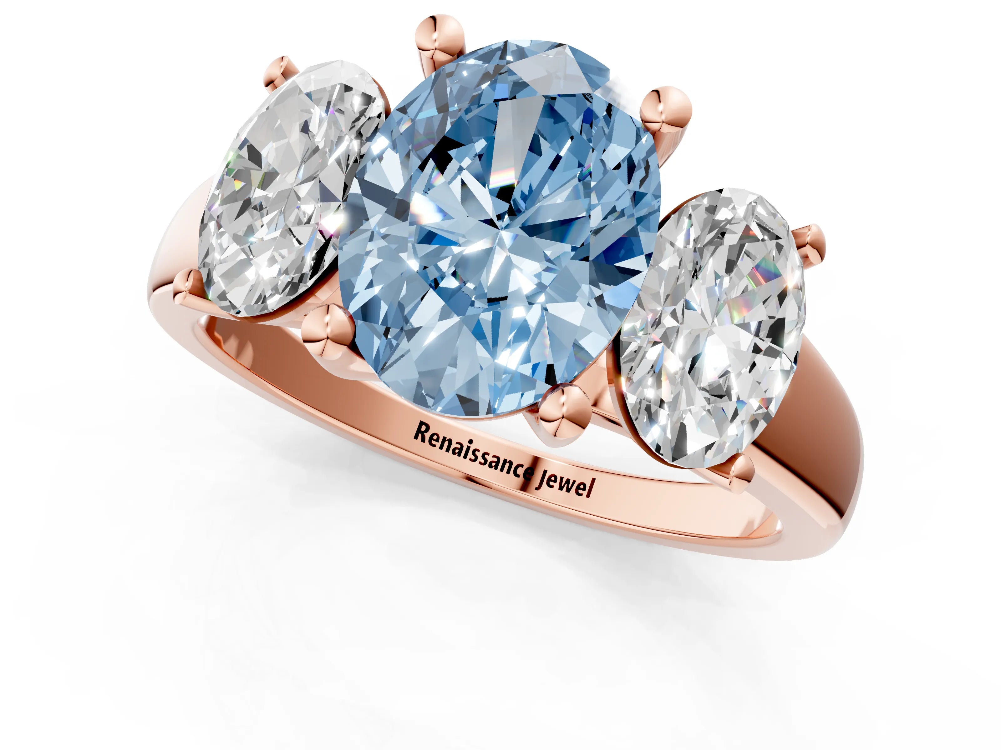 Rose gold Three-Stone Fancy Blue Oval Cut Cut Solitaire Ring with Classic Prong Setting_1