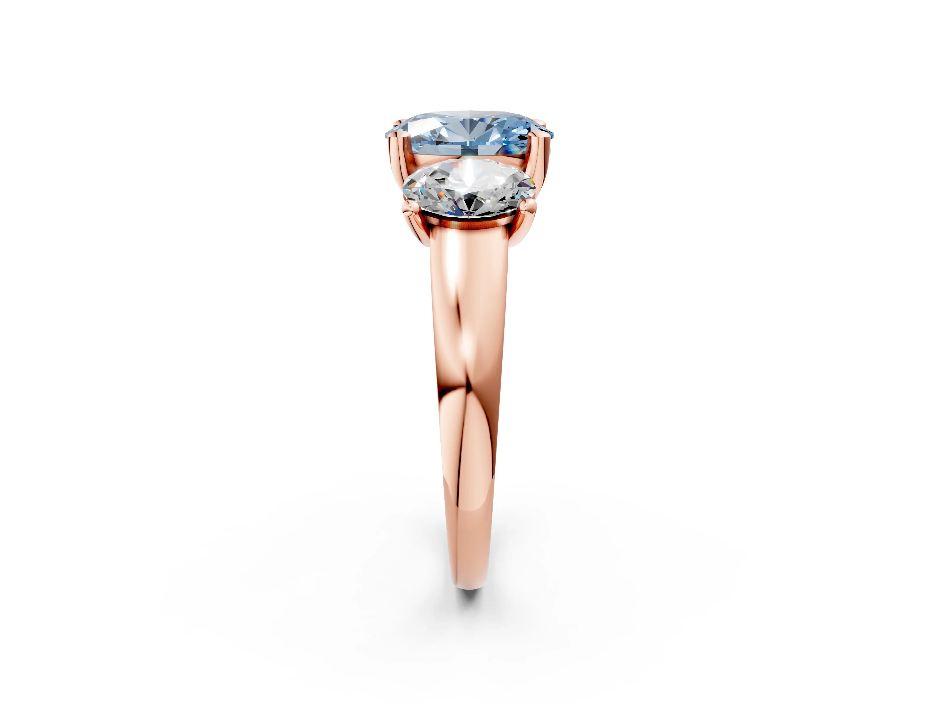 Rose gold Three-Stone Fancy Blue Oval Cut Cut Solitaire Ring with Classic Prong Setting_2