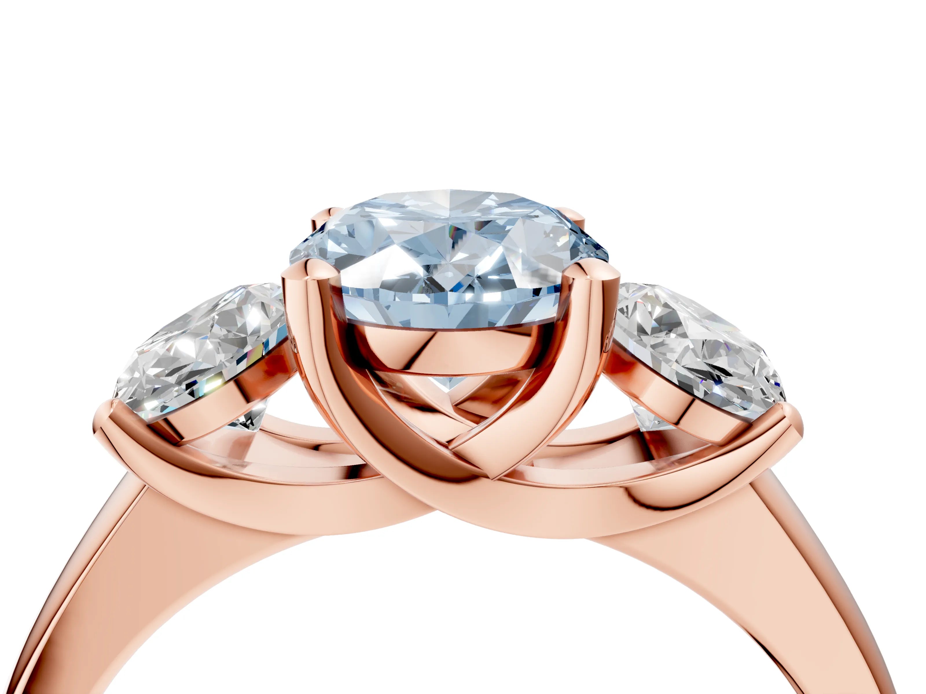 Rose gold Three-Stone Fancy Blue Oval Cut Cut Solitaire Ring with Classic Prong Setting_4