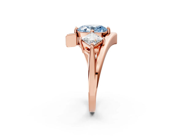 Rose gold Three-Stone Fancy Blue Oval Cut Cut Tension Band Ring with Four-Prong Setting