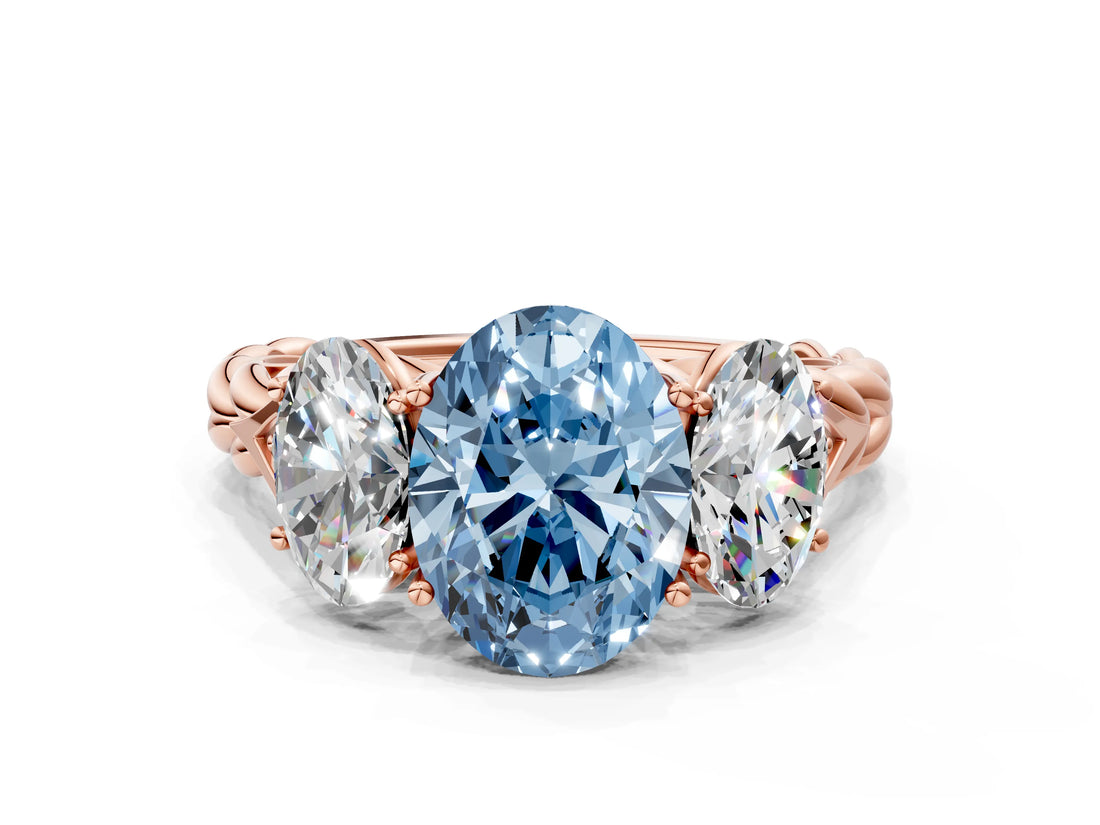 Rose gold Three-Stone Fancy Blue Oval Cut Diamond Braided Band Ring with Four-Prong Setting_40