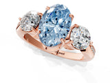 Rose gold Three-Stone Fancy Blue Oval Cut Diamond Channel Set Engagement Ring with Prong Setting_1