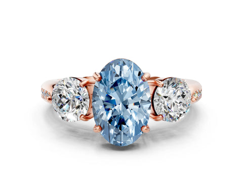 Rose gold Three-Stone Fancy Blue Oval Cut Diamond Channel Set Engagement Ring with Prong Setting_12