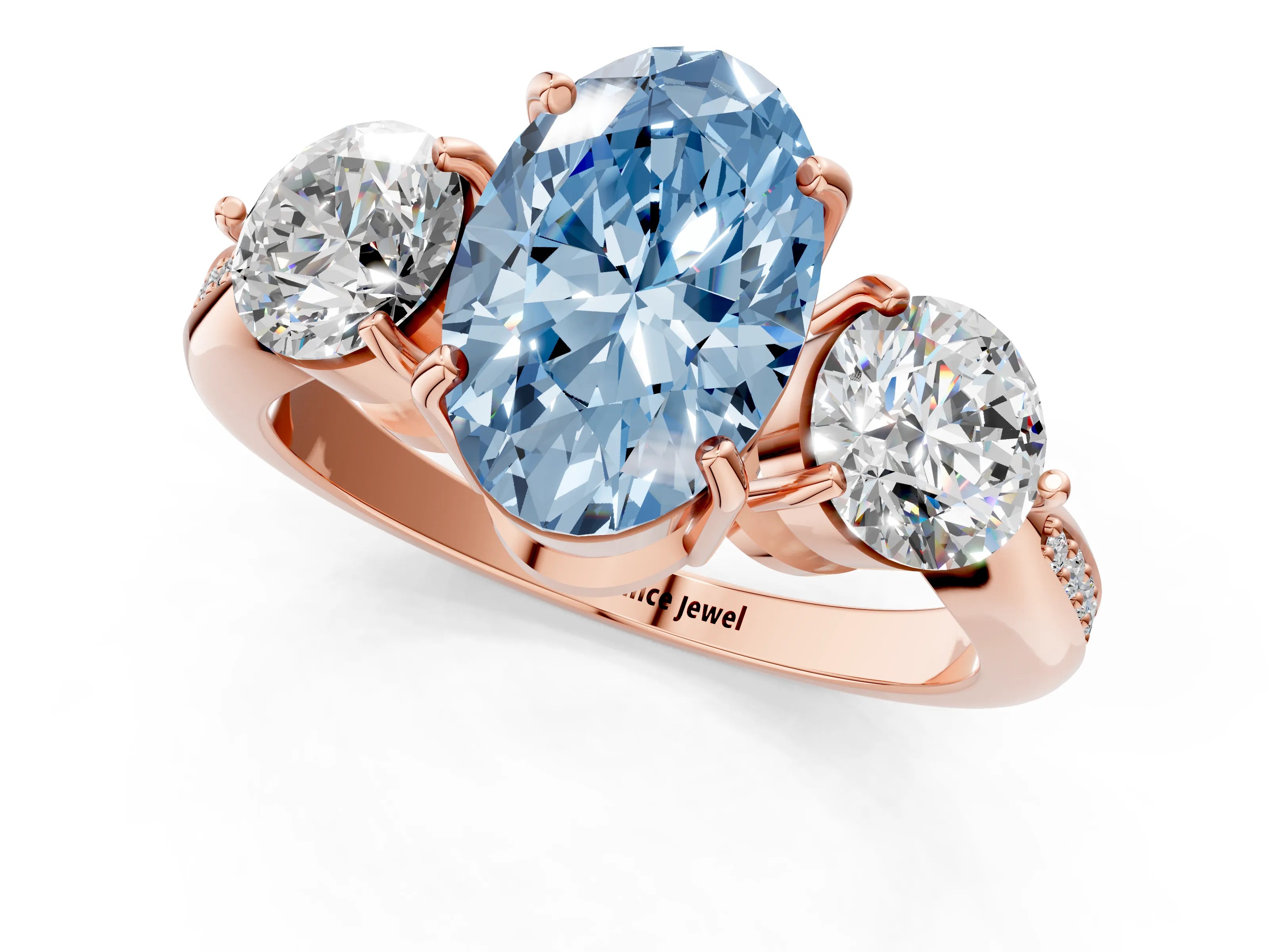 Rose gold Three-Stone Fancy Blue Oval Cut Diamond Channel Set Engagement Ring with Prong Setting_13