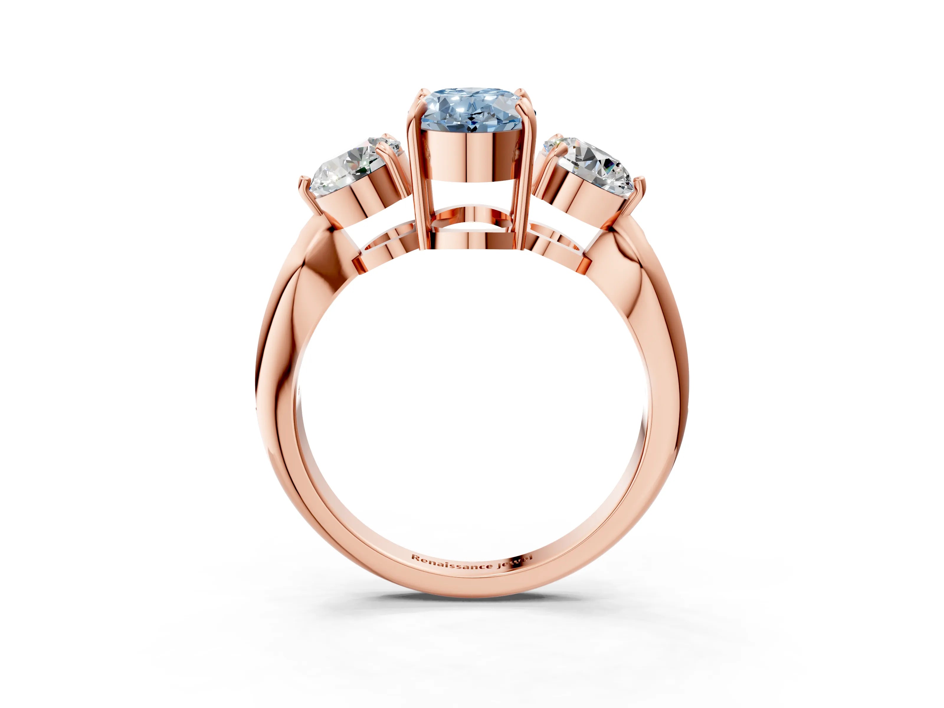 Rose gold Three-Stone Fancy Blue Oval Cut Diamond Channel Set Engagement Ring with Prong Setting_15
