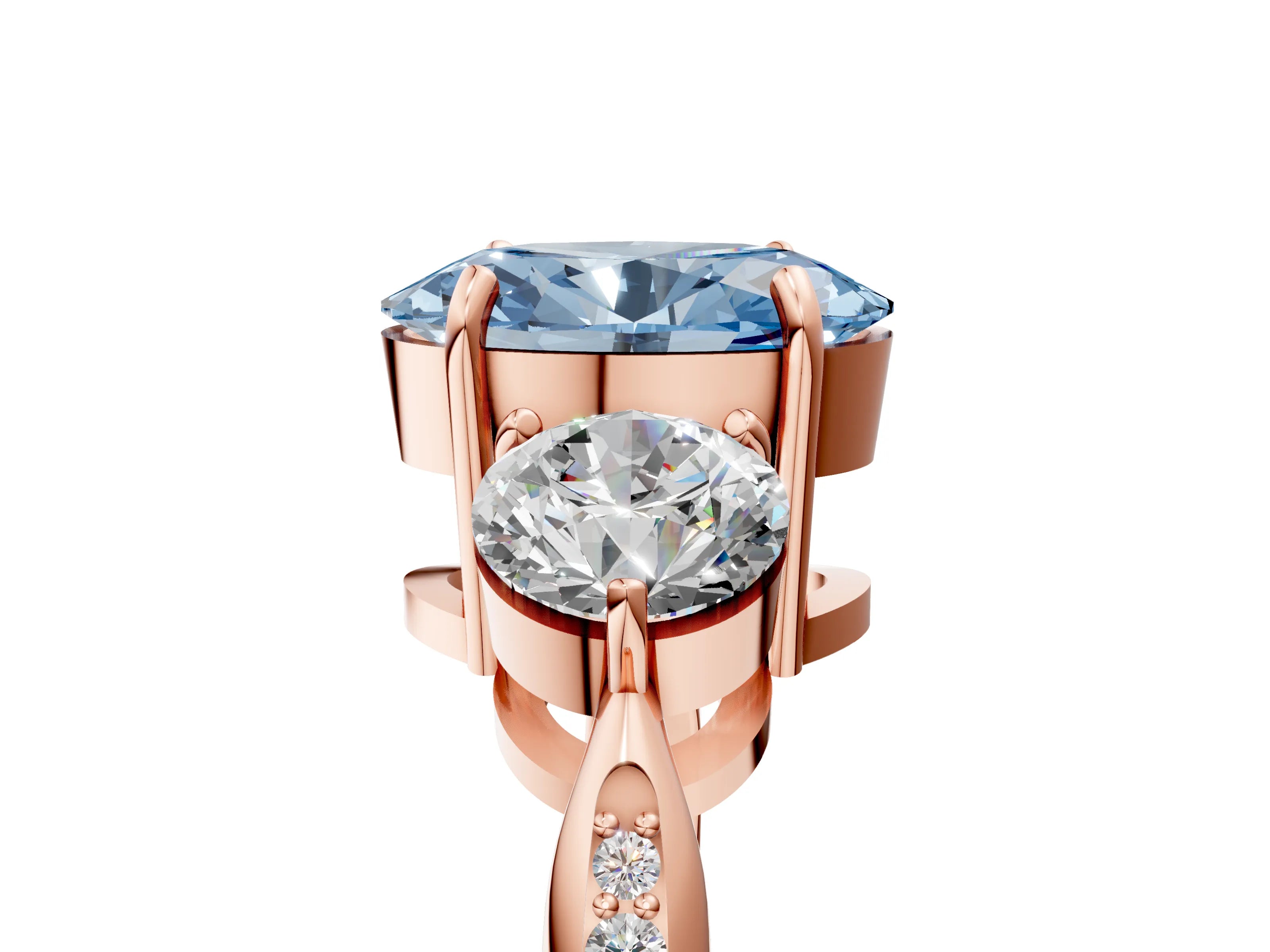 Rose gold Three-Stone Fancy Blue Oval Cut Diamond Channel Set Engagement Ring with Prong Setting_17
