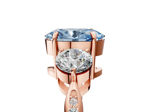 Rose gold Three-Stone Fancy Blue Oval Cut Diamond Channel Set Engagement Ring with Prong Setting_17