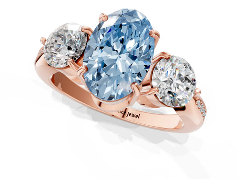 Rose gold Three-Stone Fancy Blue Oval Cut Diamond Channel Set Engagement Ring with Prong Setting_1