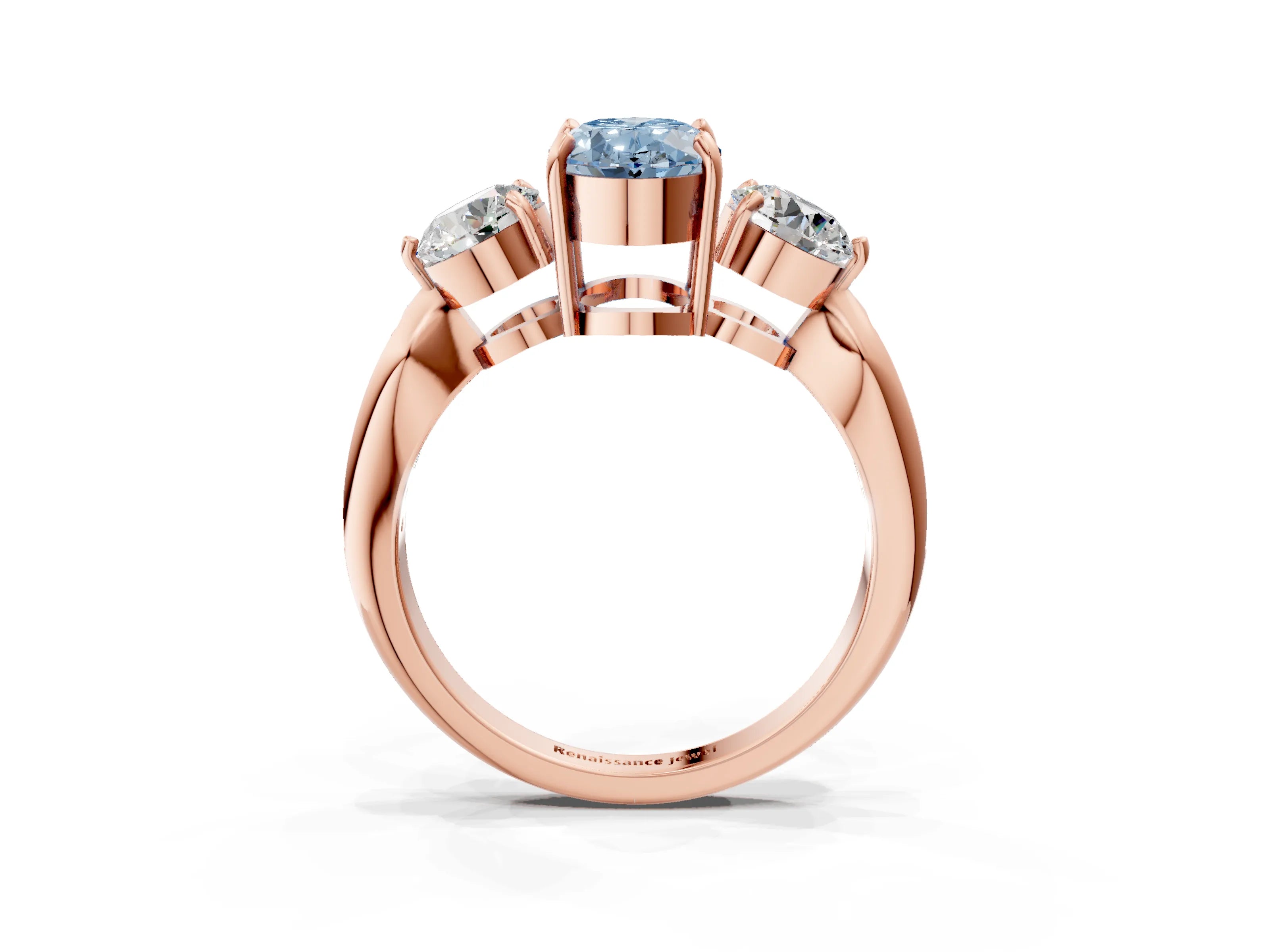 Rose gold Three-Stone Fancy Blue Oval Cut Diamond Channel Set Engagement Ring with Prong Setting_3