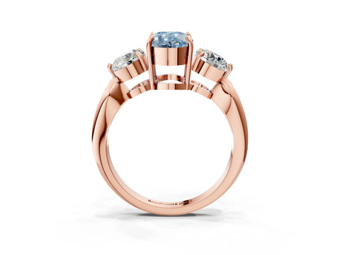 Rose gold Three-Stone Fancy Blue Oval Cut Diamond Channel Set Engagement Ring with Prong Setting_3