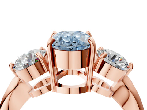 Rose gold Three-Stone Fancy Blue Oval Cut Diamond Channel Set Engagement Ring with Prong Setting_4