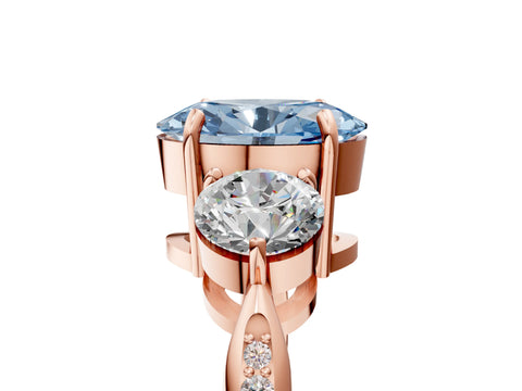 Rose gold Three-Stone Fancy Blue Oval Cut Diamond Channel Set Engagement Ring with Prong Setting_5