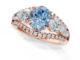 Rose gold Three-Stone Fancy Blue Oval Cut Diamond Engagement Ring with Pave Band and Prong Setting_1