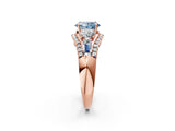 Rose gold Three-Stone Fancy Blue Oval Cut Diamond Engagement Ring with Pave Band and Prong Setting_2