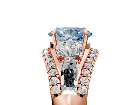 Rose gold Three-Stone Fancy Blue Oval Cut Diamond Engagement Ring with Pave Band and Prong Setting_5