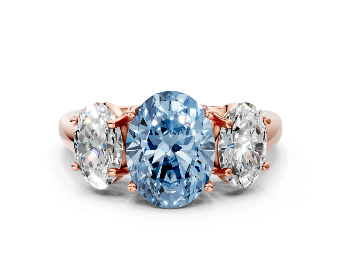 Rose gold Three-Stone Fancy Blue Oval Cut Diamond Engagement Ring with Prong Setting_3