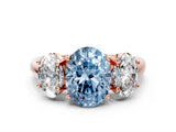 Rose gold Three-Stone Fancy Blue Oval Cut Diamond Engagement Ring with Prong Setting_3