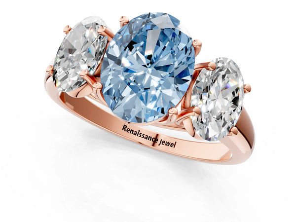 Rose gold Three-Stone Fancy Blue Oval Cut Diamond Engagement Ring with Prong Setting