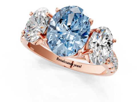 Rose gold Three-Stone Fancy Blue Oval Cut Diamond Pavé Band with Prong Setting_1