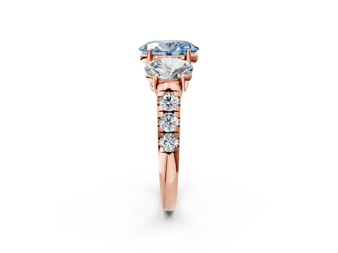 Rose gold Three-Stone Fancy Blue Oval Cut Diamond Pavé Band with Prong Setting_2