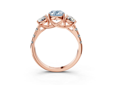 Rose gold Three-Stone Fancy Blue Oval Cut Diamond Pavé Band with Prong Setting_3