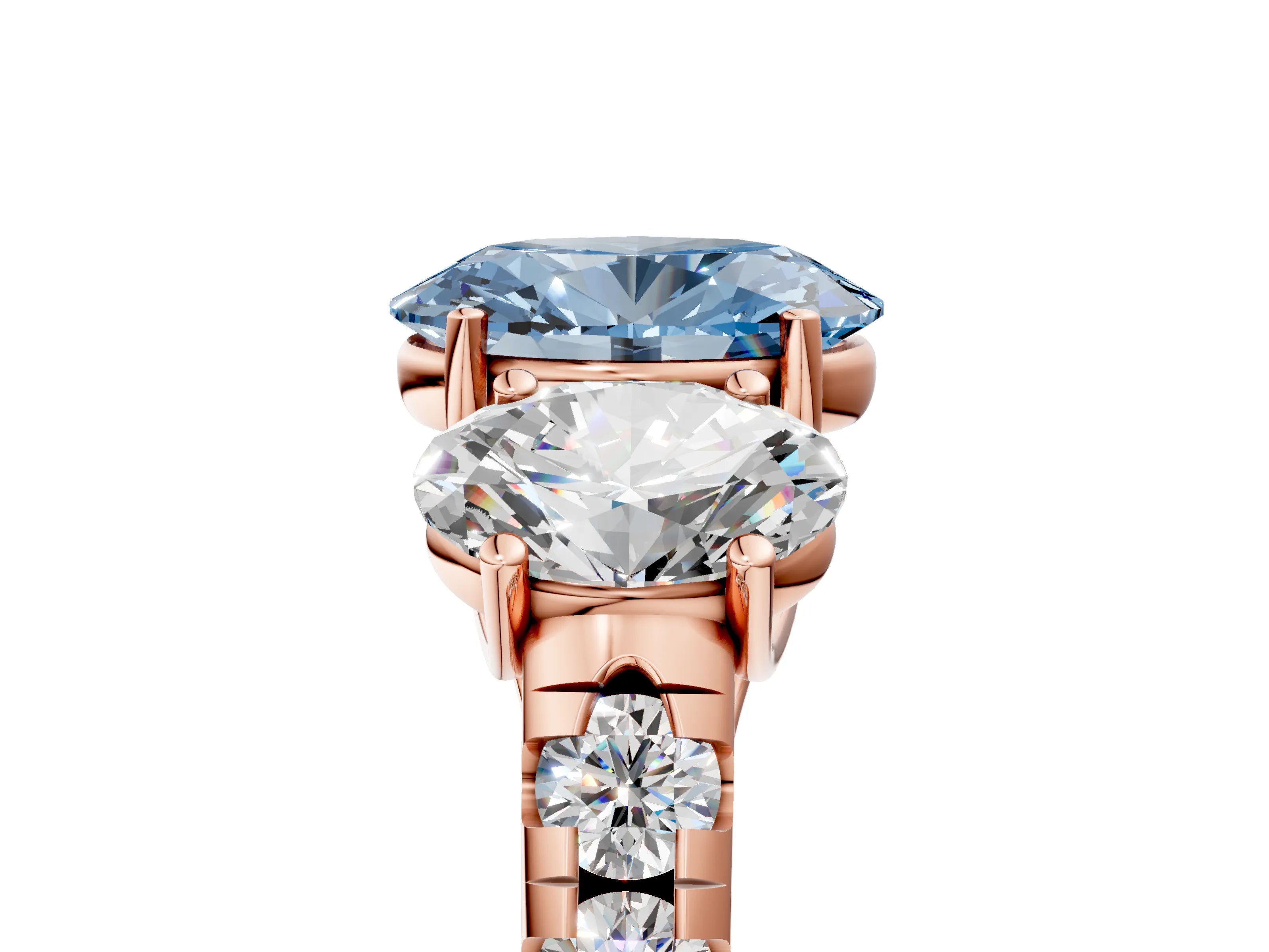 Rose gold Three-Stone Fancy Blue Oval Cut Diamond Pavé Band with Prong Setting_5