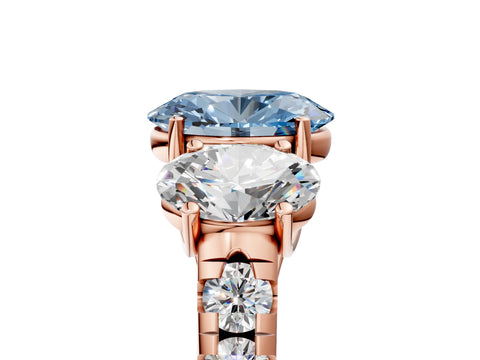 Rose gold Three-Stone Fancy Blue Oval Cut Diamond Pavé Band with Prong Setting_5