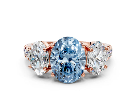 Rose gold Three-Stone Fancy Blue Oval Cut Diamond Pavé Band with Prong Setting