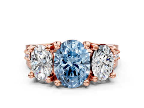 Rose gold Three-Stone Fancy Blue Oval  Cut Diamond Ring with Channel-Set Band and Four-Prong Setting_35