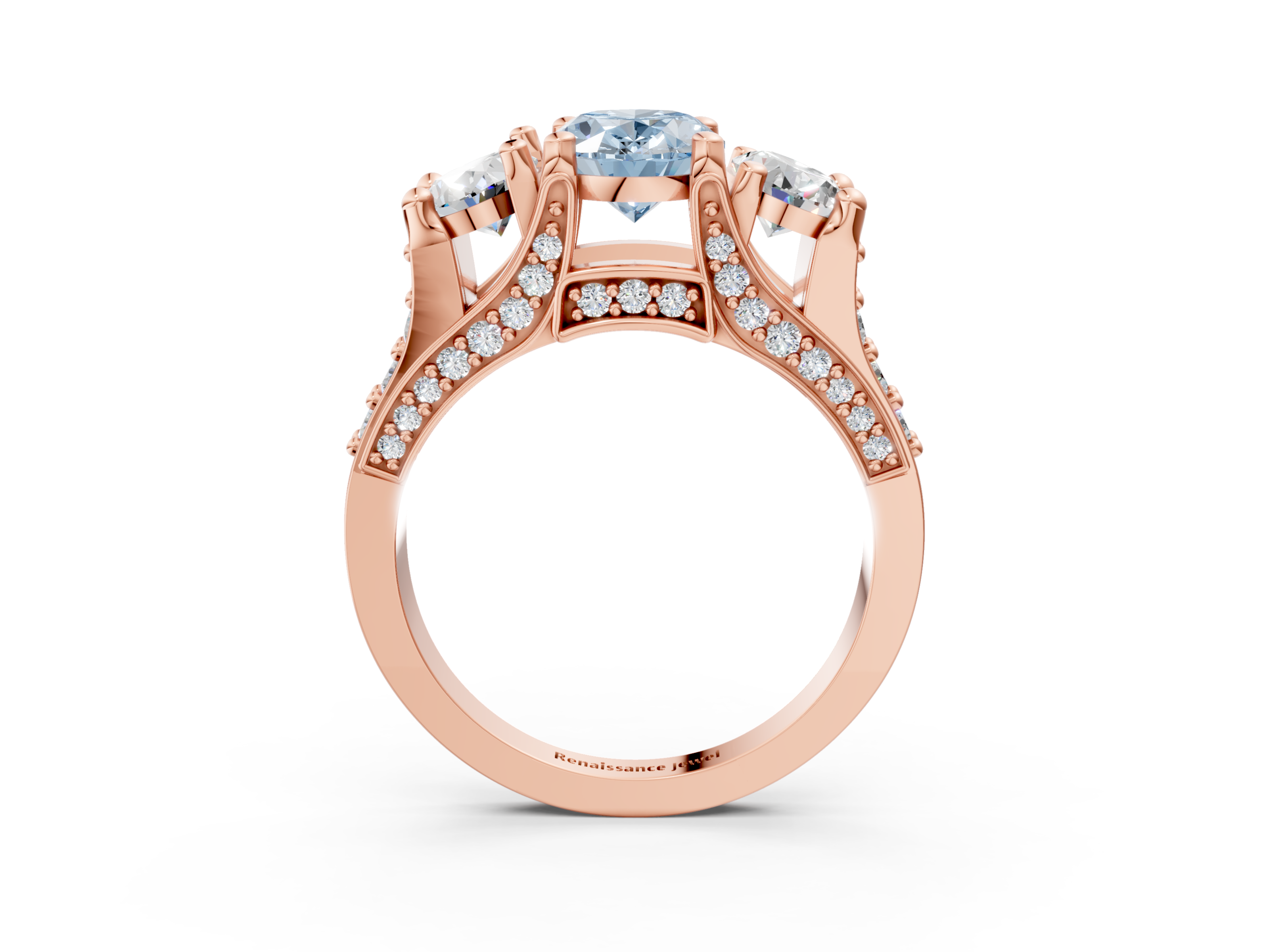 Rose gold Three-Stone Fancy Blue Oval  Cut Diamond Ring with Channel-Set Band and Four-Prong Setting_38