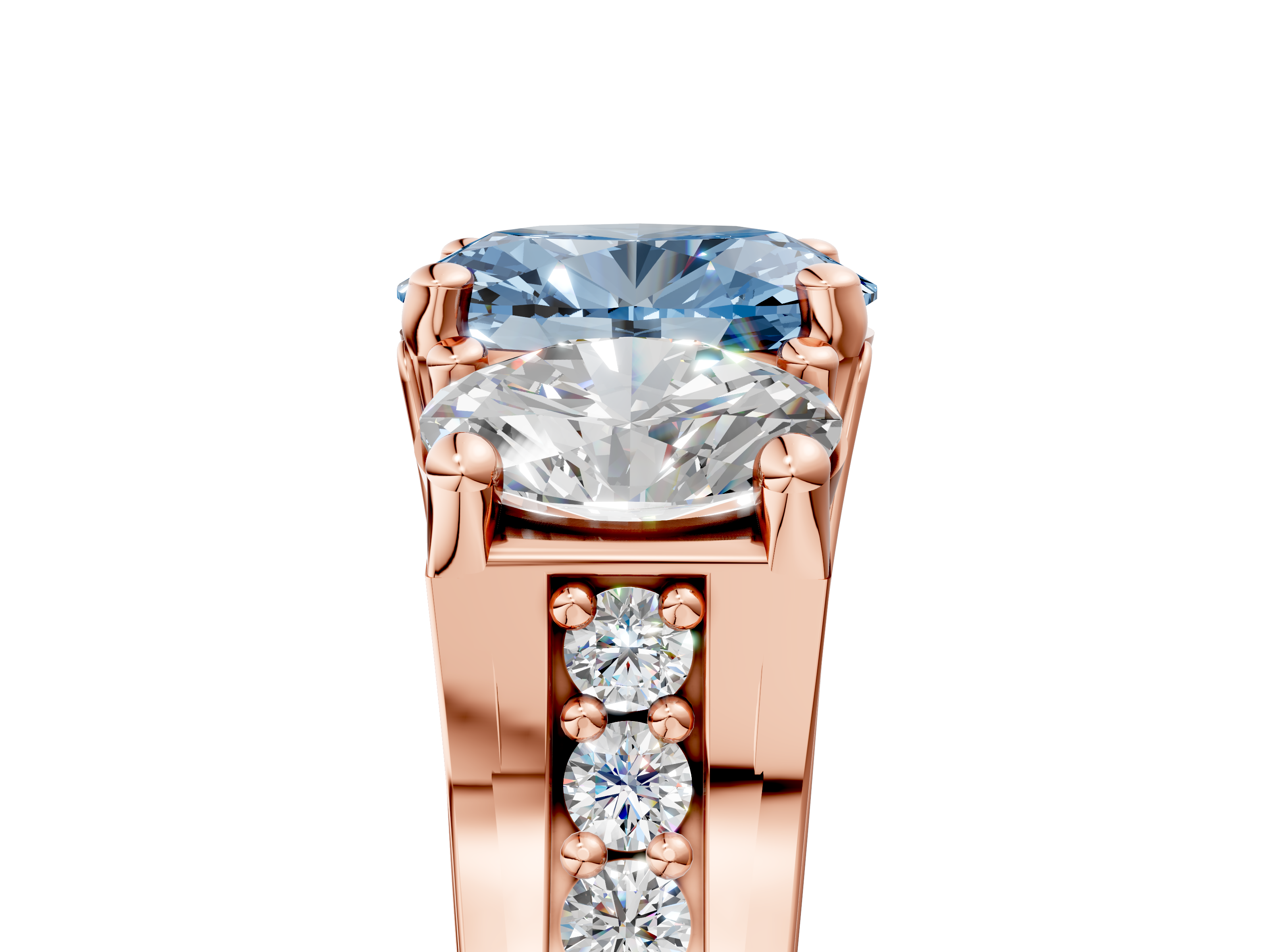 Rose gold Three-Stone Fancy Blue Oval  Cut Diamond Ring with Channel-Set Band and Four-Prong Setting_40