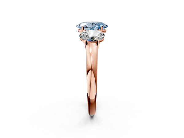 Rose gold Fancy Blue Oval Cut Diamond Three-Stone Ring with Four-Prong Setting and Classic Band
