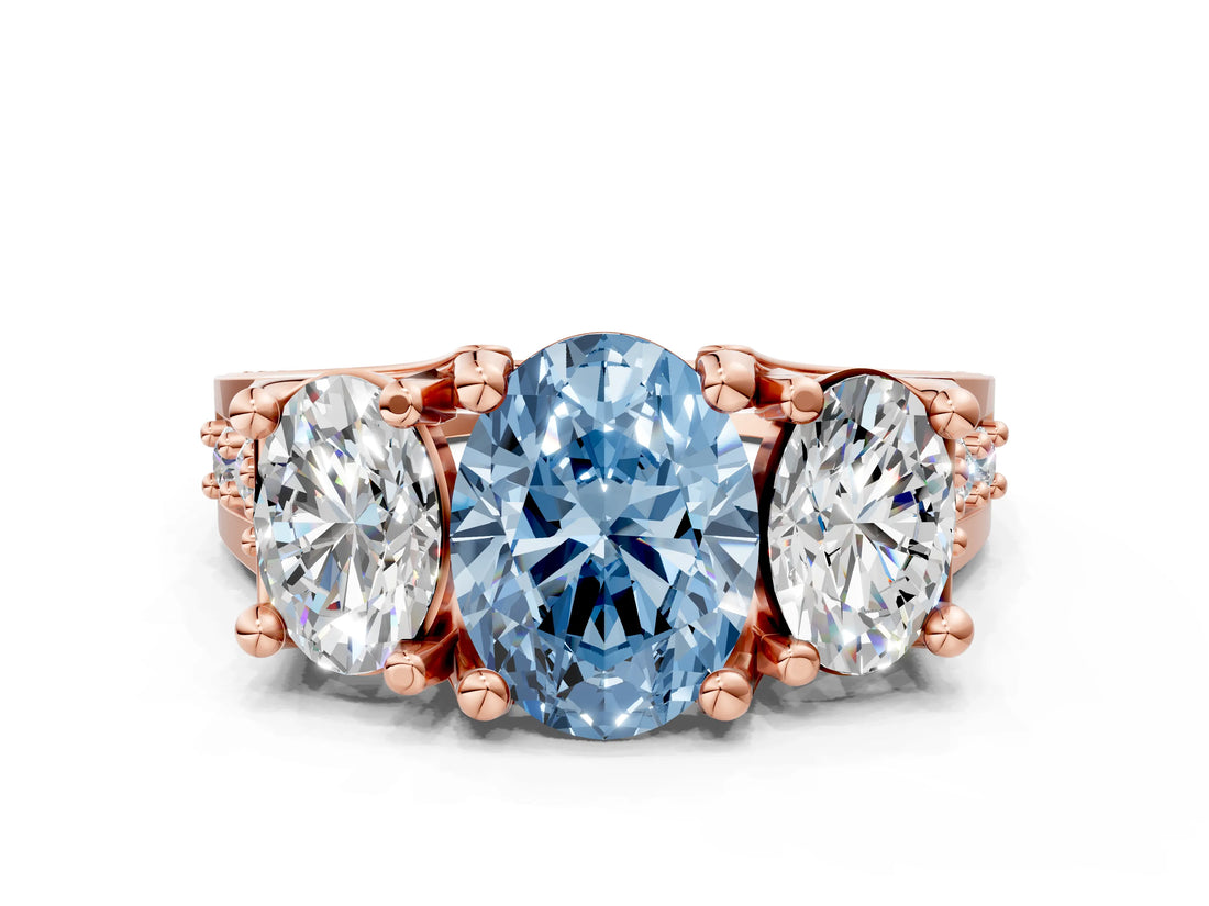 Rose gold Three-Stone Fancy Blue Oval  Cut Diamond Ring with Channel-Set Band and Four-Prong Setting_51