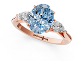 Rose gold Three-Stone Fancy Blue Oval  Cut Diamond Ring with Pear Side Stones in Four-Prong Setting_109
