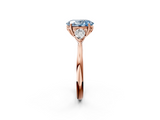 Rose gold Three-Stone Fancy Blue Oval  Cut Diamond Ring with Pear Side Stones in Four-Prong Setting_110