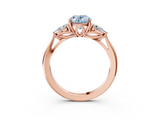 Rose gold Three-Stone Fancy Blue Oval  Cut Diamond Ring with Pear Side Stones in Four-Prong Setting_111