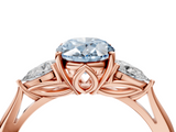 Rose gold Three-Stone Fancy Blue Oval  Cut Diamond Ring with Pear Side Stones in Four-Prong Setting_112
