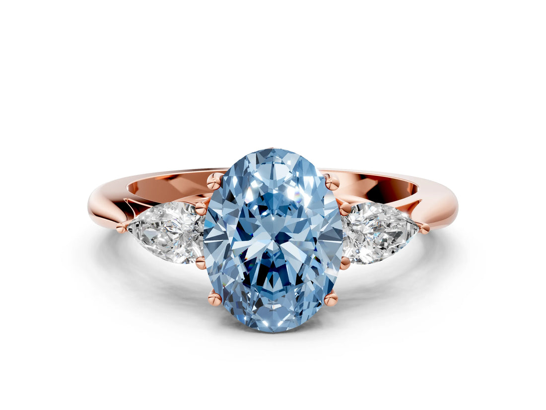 Rose gold Three-Stone Fancy Blue Oval Cut Diamond Ring with Pear  Side Stones in Four-Prong Setting_36