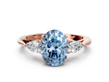 Rose gold Three-Stone Fancy Blue Oval Cut Diamond Ring with Pear  Side Stones in Four-Prong Setting_36
